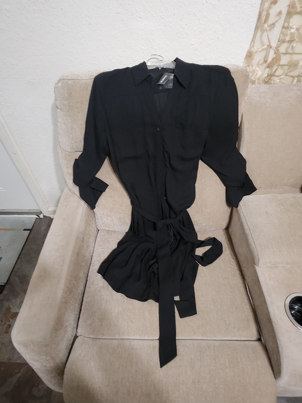 Express Black Button-Front Tie-Waist Tunic